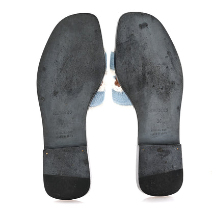 Hermes Denim Oran Fringe Sandals 36 Bleu Clair 6 of 11