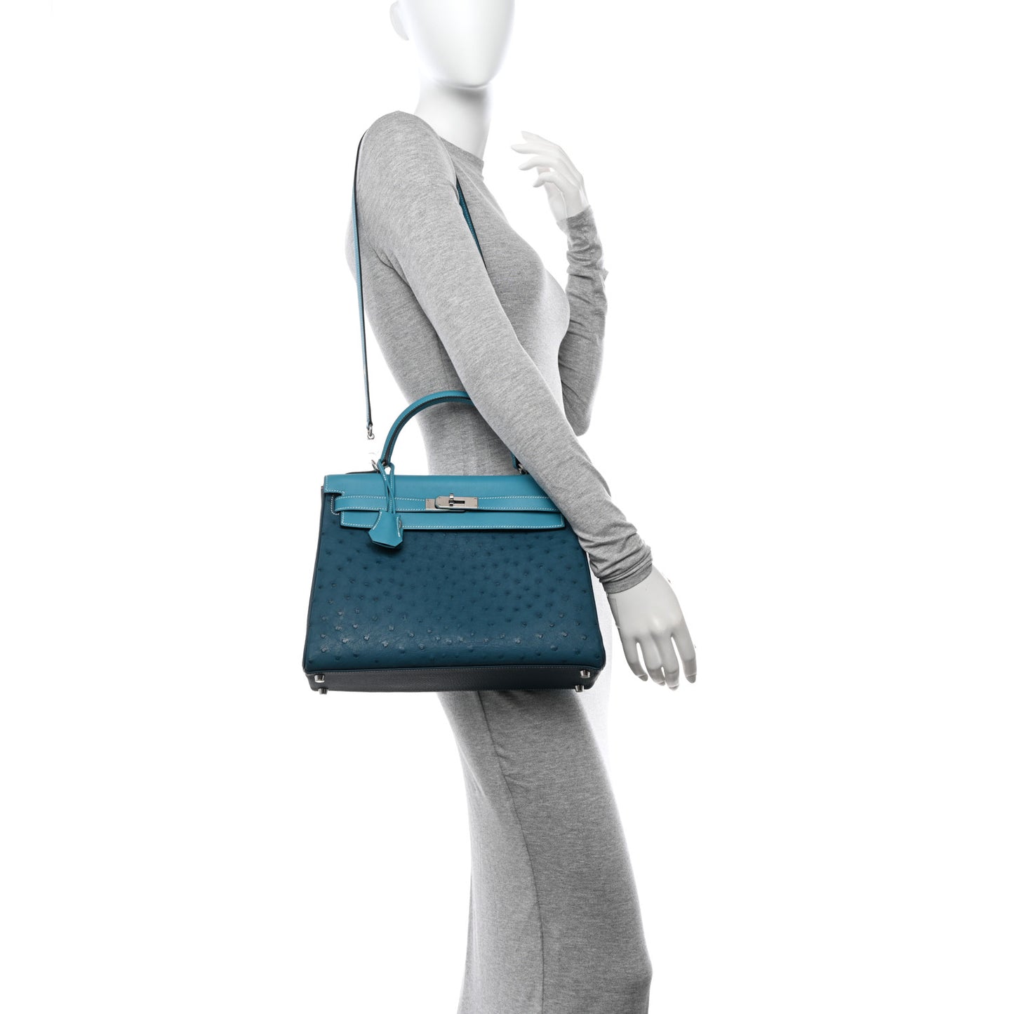 Ostrich Swift Taurillon Clemence Kelly Retourne 32 Cobalt Turquoise Colvert