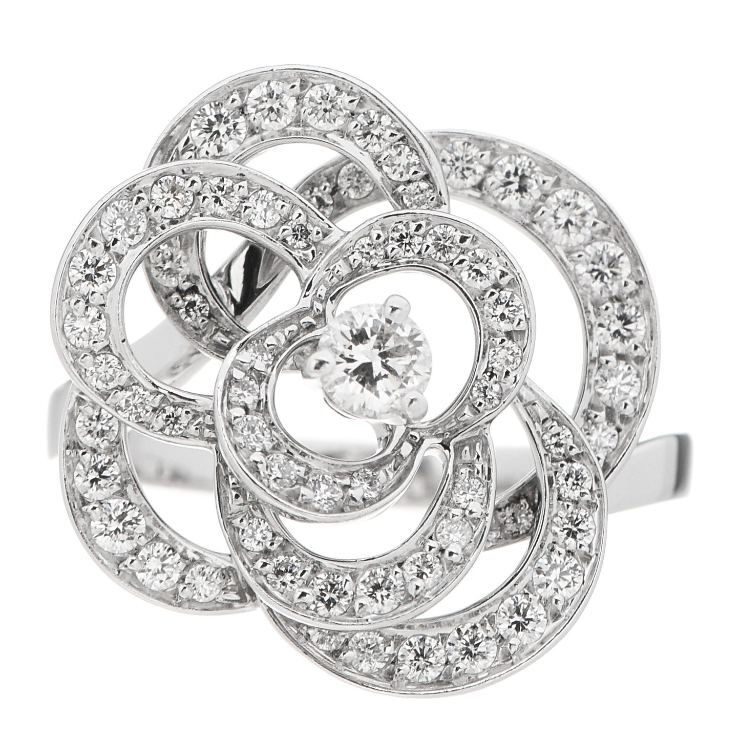 18K White Gold Diamond Fil de Camelia Ring 52 6