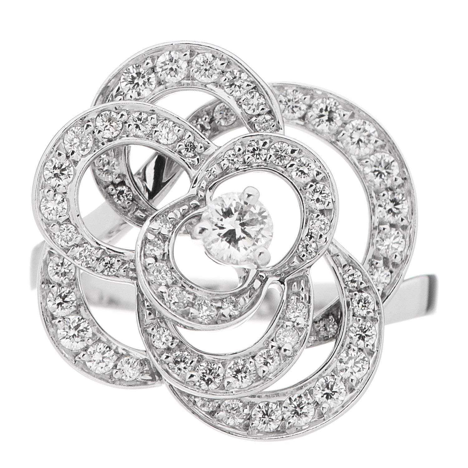 Chanel 18K White Gold Diamond Fil de Camelia Ring 52 6 1 of 6