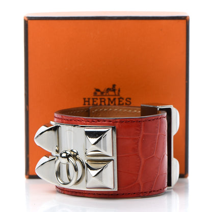 Hermes Shiny Alligator Collier De Chien CDC Bracelet S Geranium 6 of 6