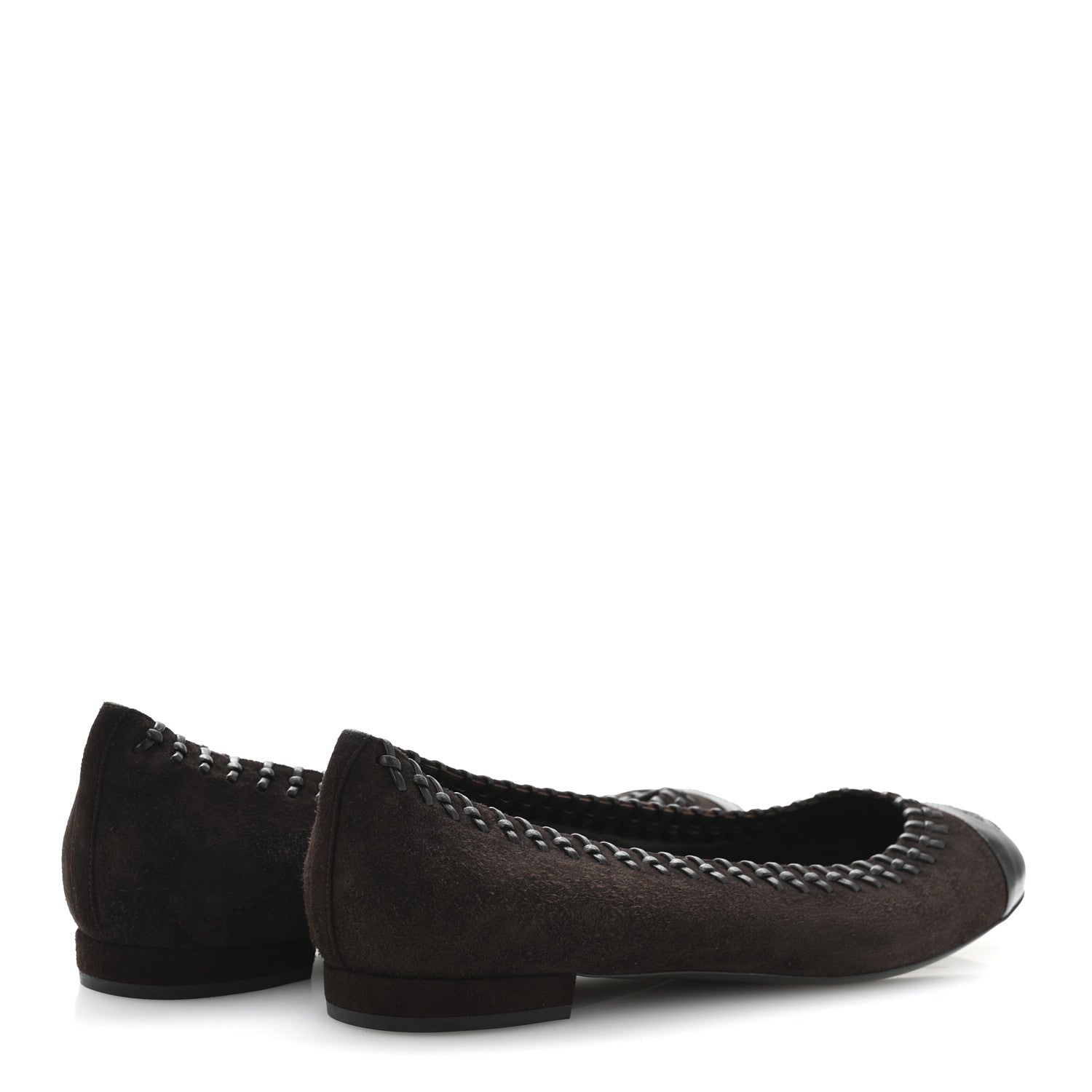 Chanel Suede Lambskin CC Cap Toe Stitched Flats 40 Brown 5 of 9