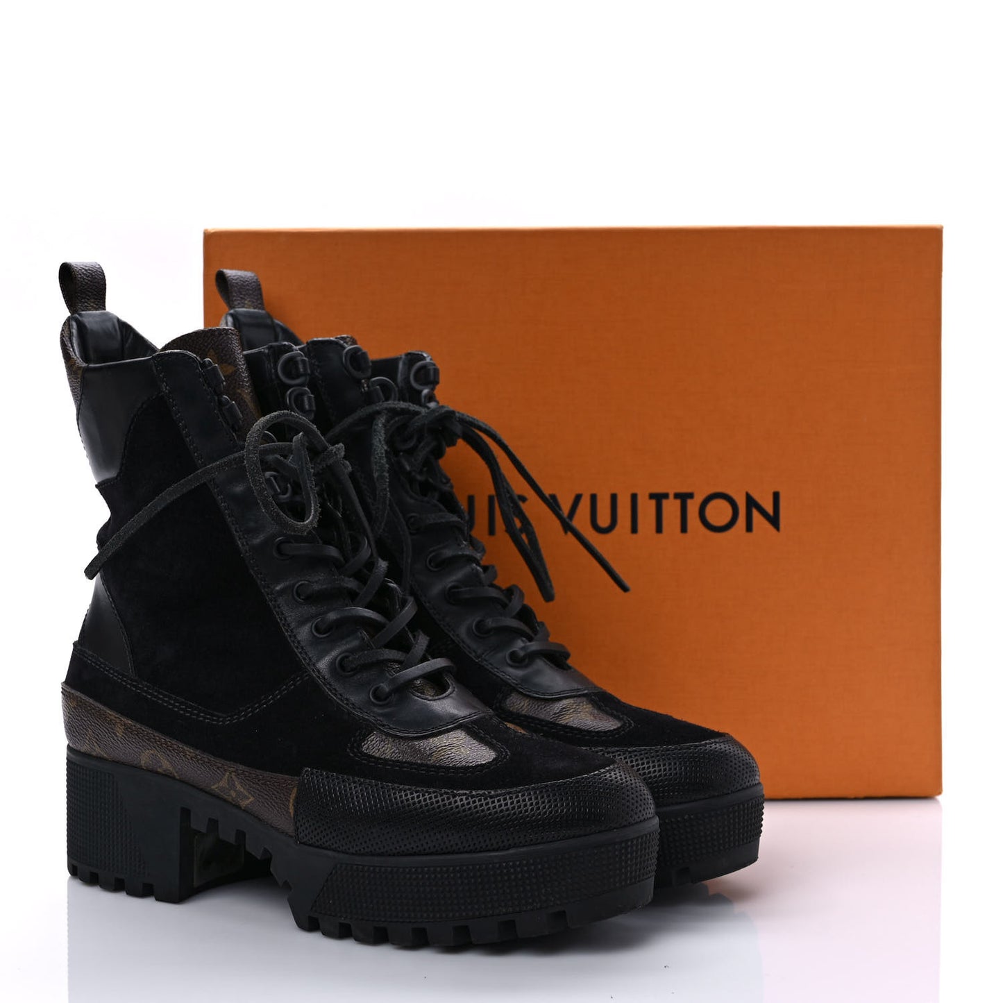 Suede Calfskin Monogram Laureate Platform Desert Boots 40 Black
