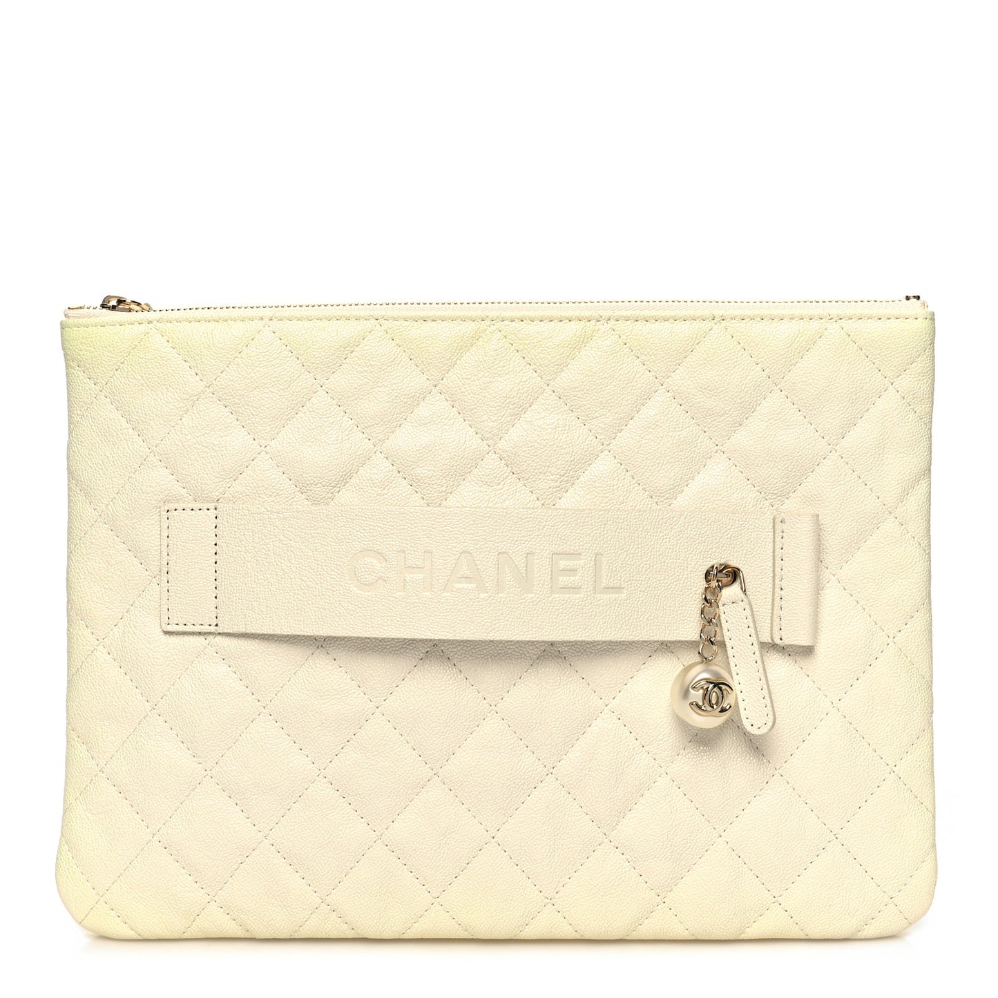 Iridescent Caviar Medium Night by the C Pouch Clutch White