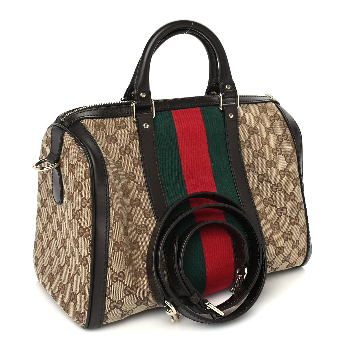 Gucci Monogram Vintage Web Medium Boston  Dark Brown 2 of 8