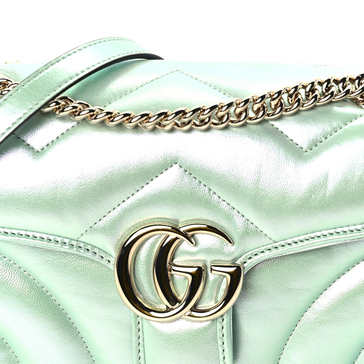 Gucci Iridescent Nappa Chevron Matelasse Small GG Marmont Shoulder Bag Iridescent Salvy Green 8 of 9
