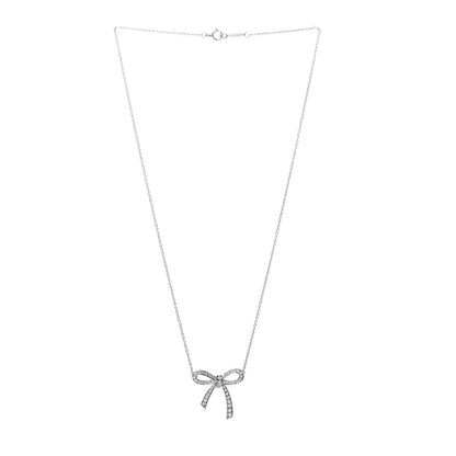 Tiffany Platinum Diamond Bow Pendant Necklace 3 of 5