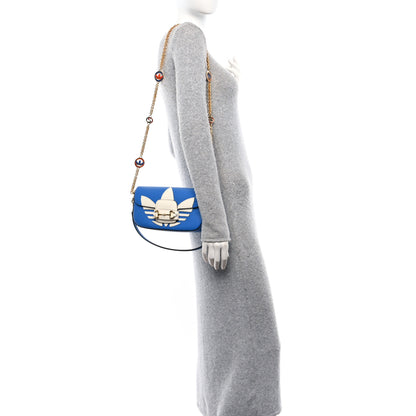 Gucci X ADIDAS Textured Dollar Calfskin Web Small Trefoil Horsebit 1955 Shoulder Bag Blue Off White 2 of 10