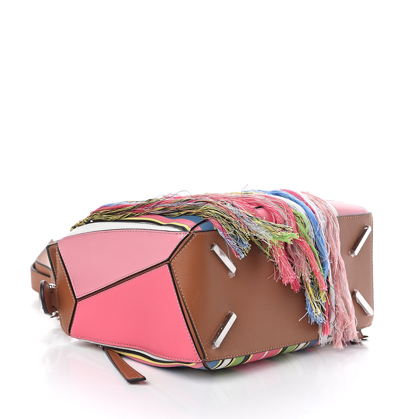 Calfskin Small Fringe Puzzle Bag Pink Multicolor