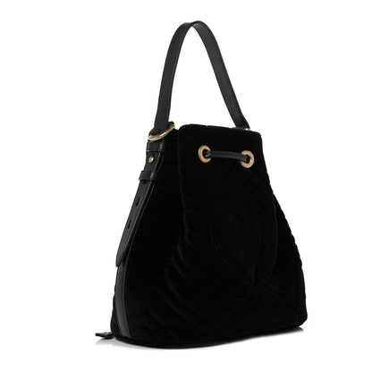 Gucci Velvet Matelasse GG Marmont Bucket Bag Black 2 of 8