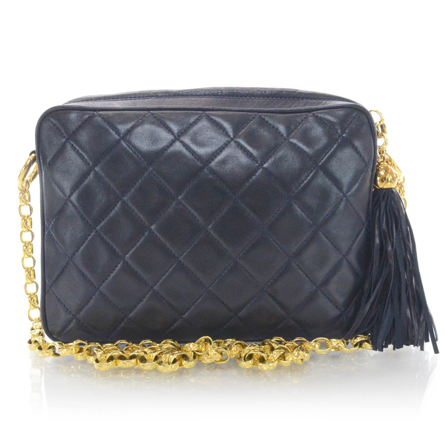 Lambskin Quilted Tassel Camera Case Navy