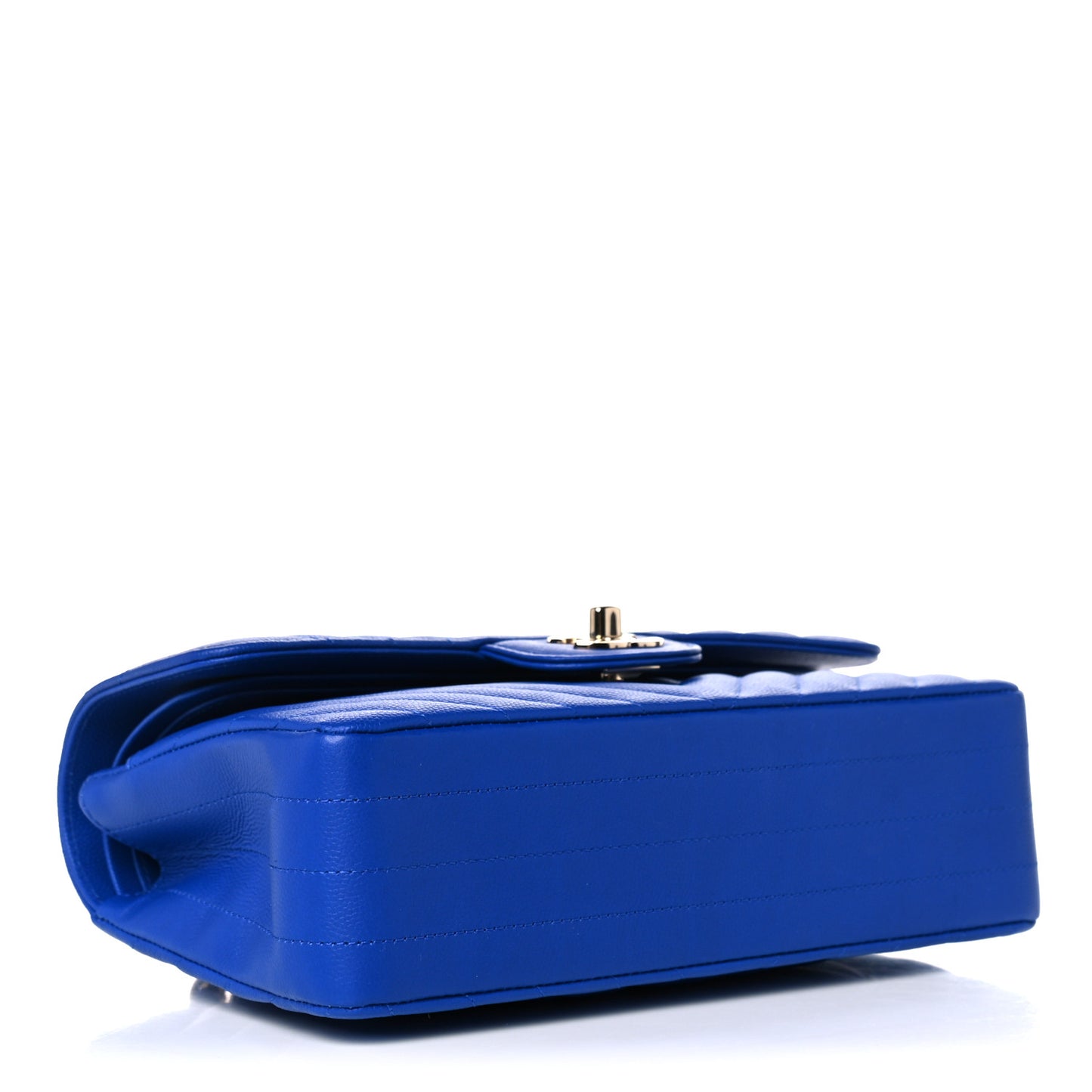 Caviar Chevron Quilted Small Double Flap Blue