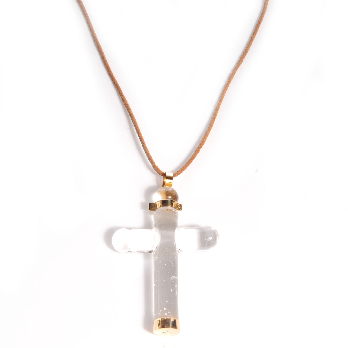 GUCCI 18K Yellow Gold Glass Cross Necklace