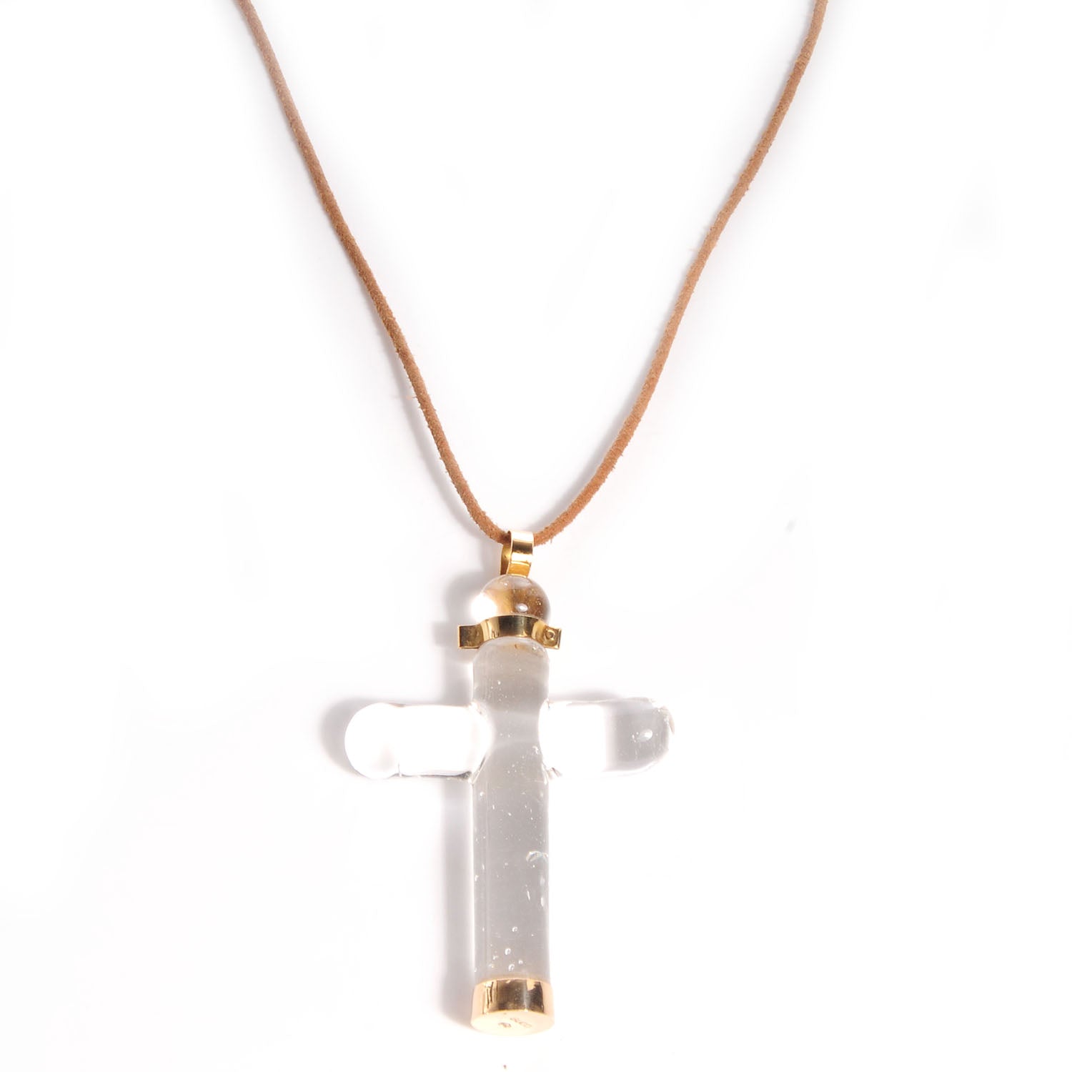 Chanel GUCCI 18K Yellow Gold Glass Cross Necklace 1 of 5