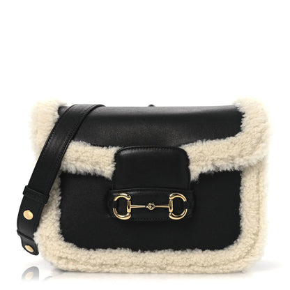 Gucci Sakai Be Green Calfskin Shearling Horsebit 1955 Shoulder Bag Black 1 of 7
