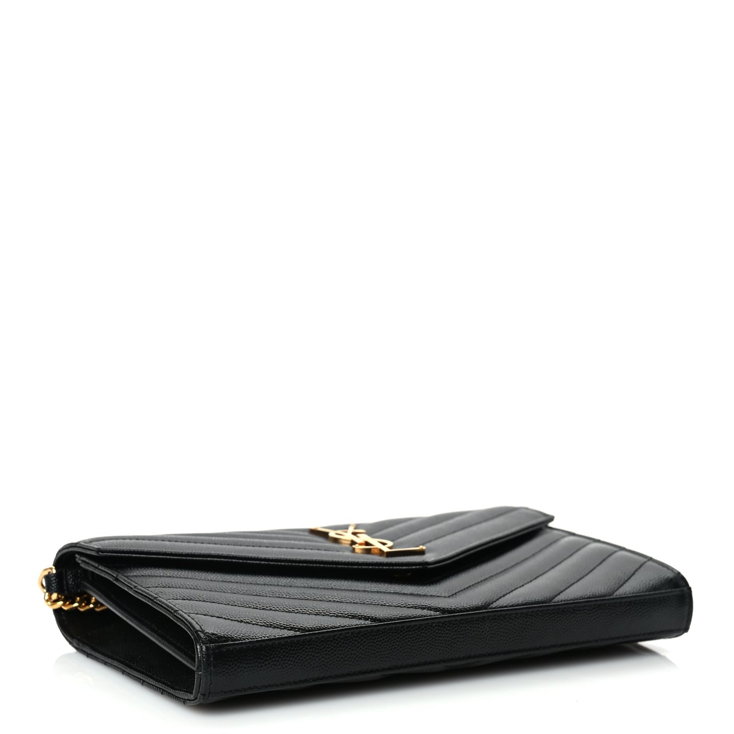 Saint Laurent Grain De Poudre Matelasse Chevron Monogram Chain Wallet Black 3 of 8