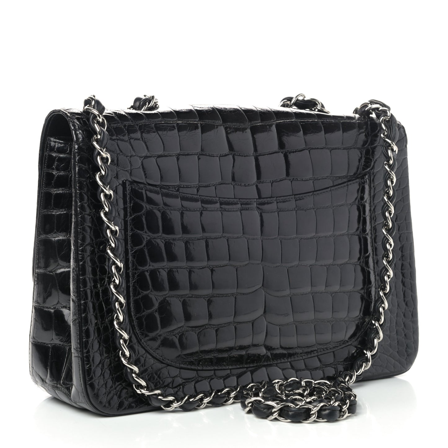 Shiny Crocodile Jumbo Single Flap Black