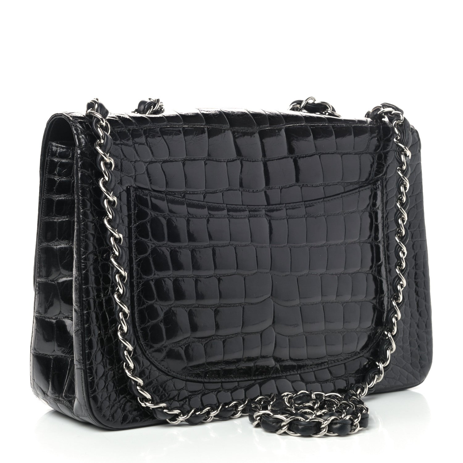 Chanel Shiny Crocodile Jumbo Single Flap Black 2 of 11