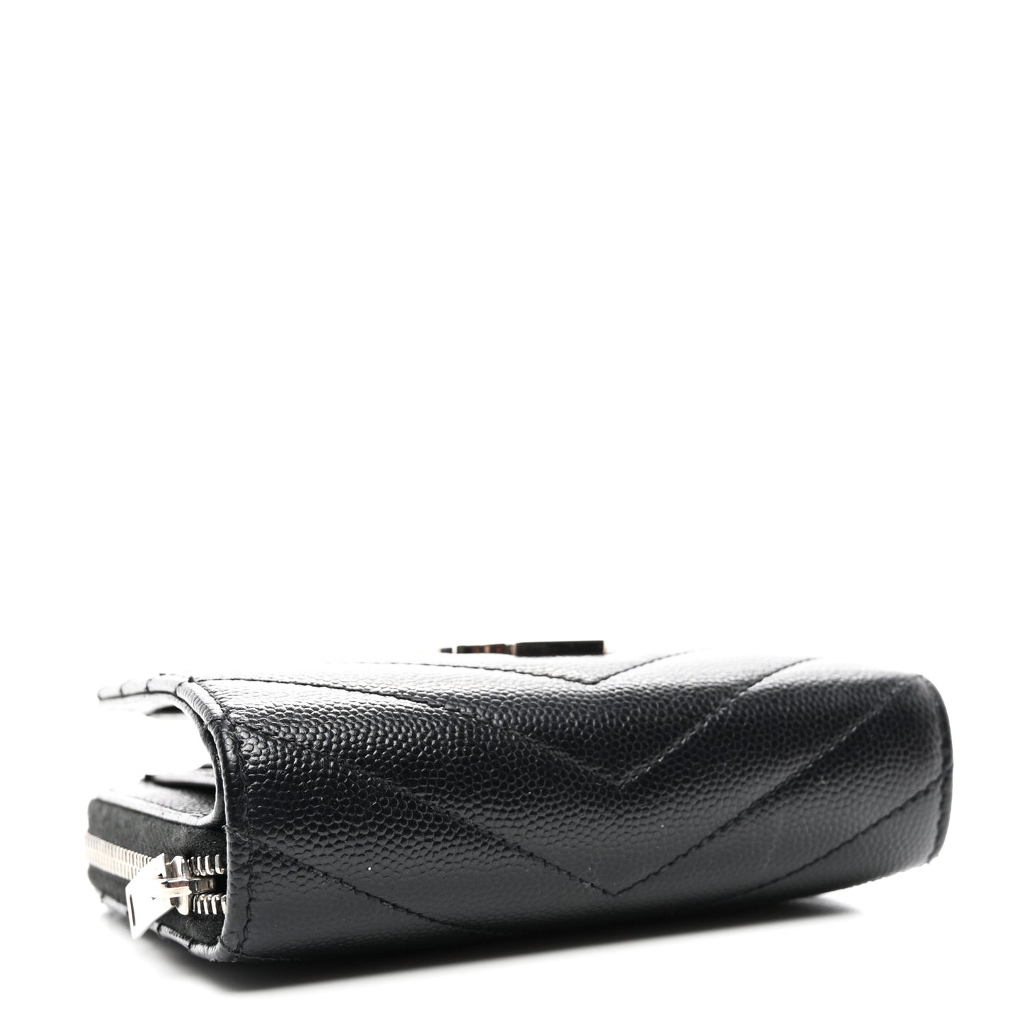 Grain De Poudre Matelasse Chevron Monogram Compact Zip Around Wallet Black