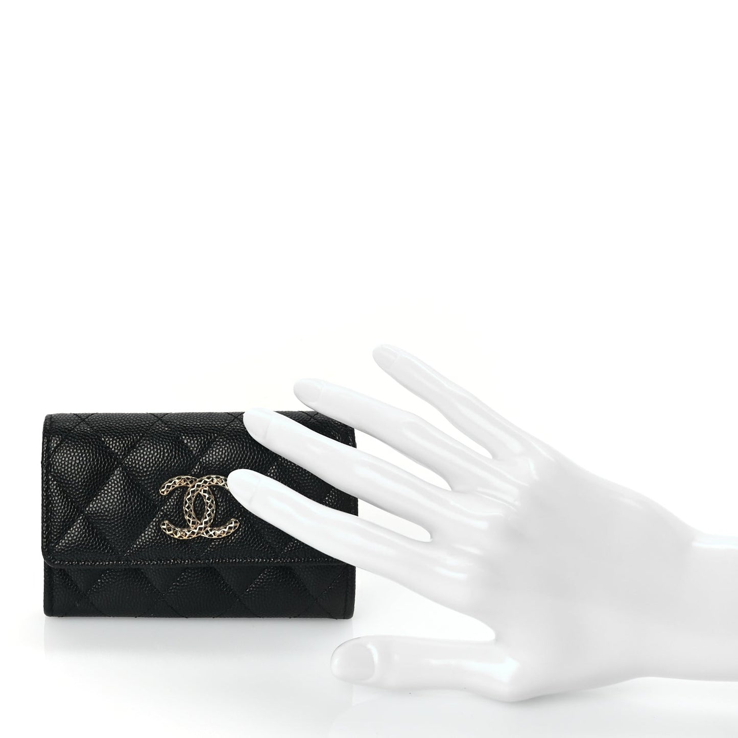 CHANEL Caviar Metal Perforated Quilted CC Flap Card Holder Black