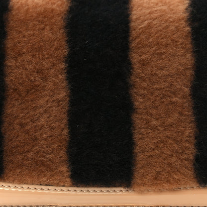Fendi Shearling Vitello Vernice Mou Pequin Striped Baguette  Tobacco Black Tortora 6 of 8