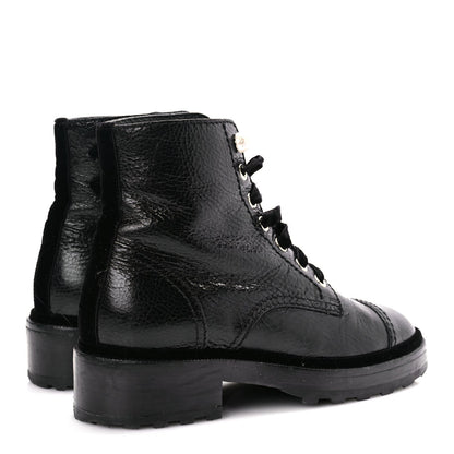 Chanel Shiny Calfskin Velvet Pearl Combat Short Boots  Black 5 of 10