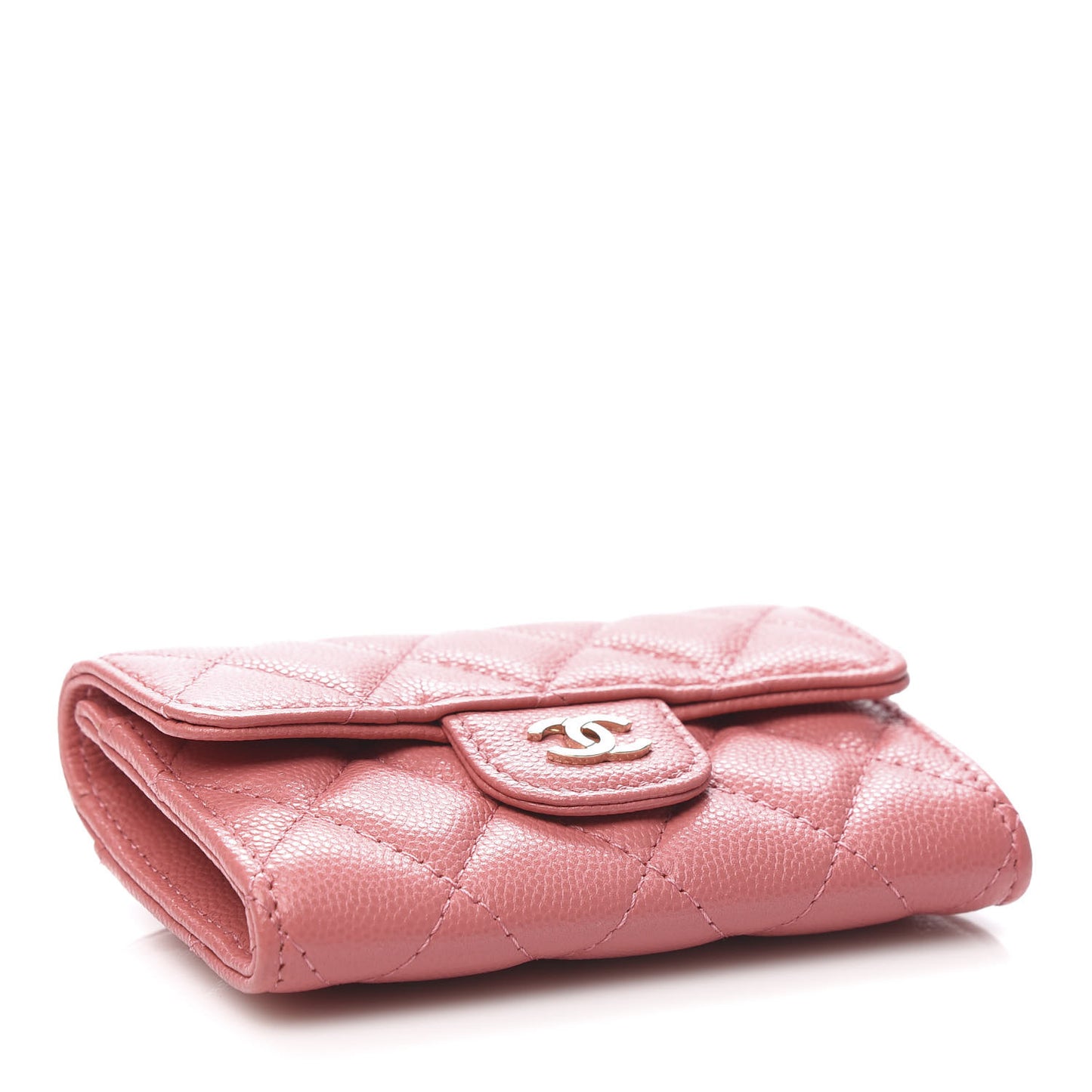 Caviar Quilted Flap Card Holder Pink
