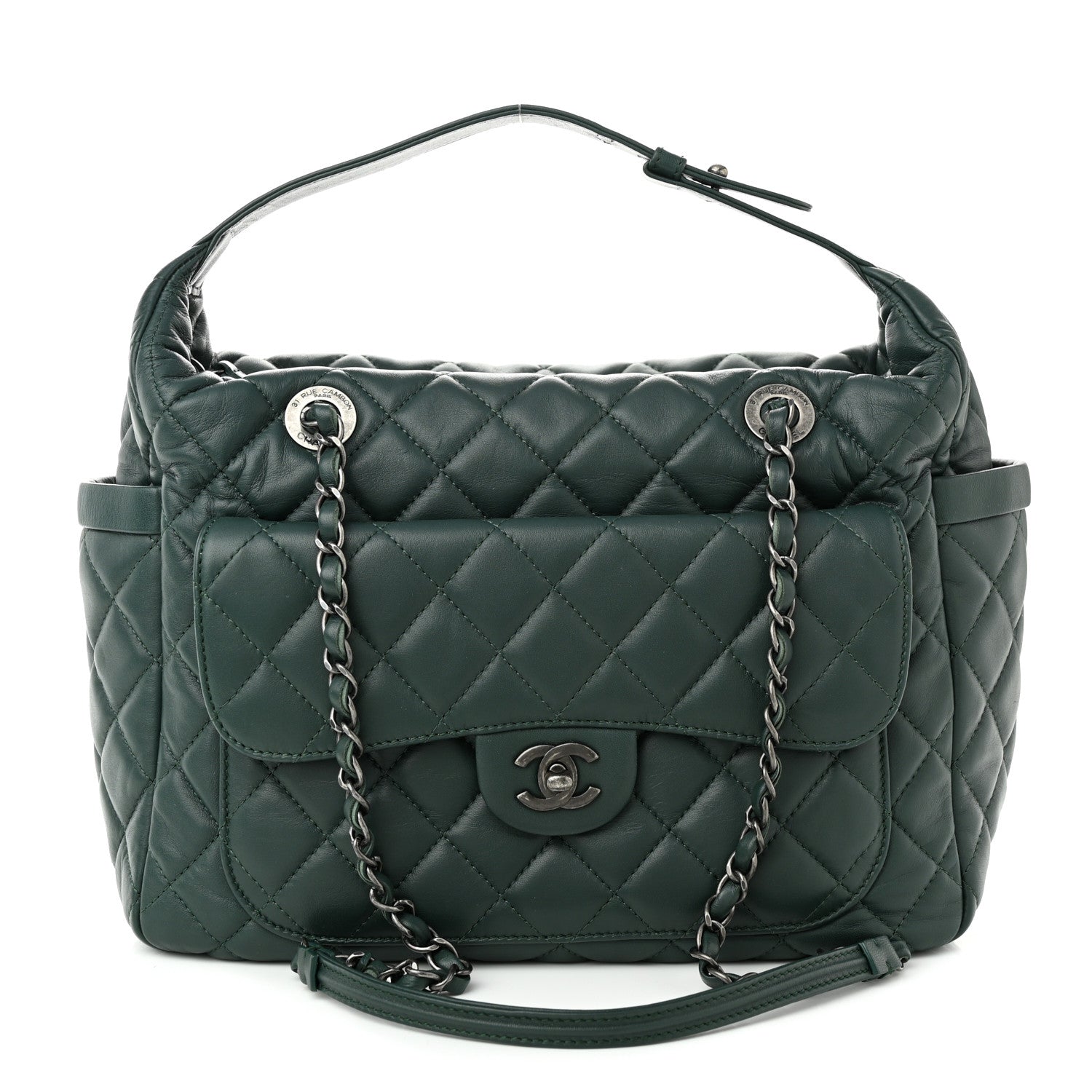 Chanel Lambskin Quilted Flap Hobo Dark Green 1 of 10