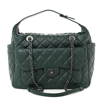 Chanel Lambskin Quilted Flap Hobo Dark Green 1 of 10