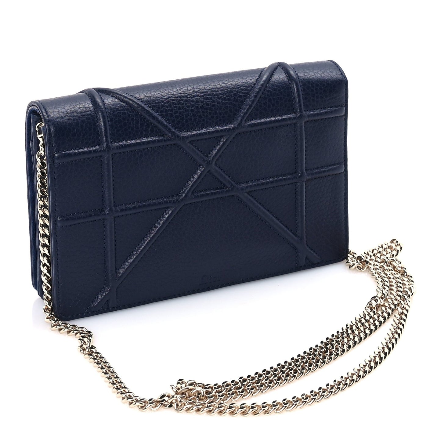 Grained Calfskin Diorama Wallet on Chain Pouch Blue