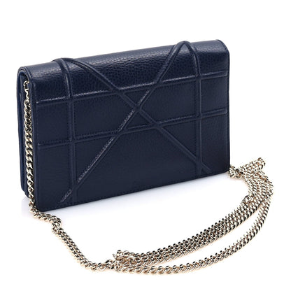 Christian Dior Grained Calfskin Diorama Wallet on Chain Pouch Blue 2 of 8