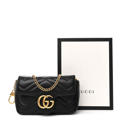 Gucci Calfskin Matelasse Super Mini GG Marmont Shoulder Bag Black 12 of 12
