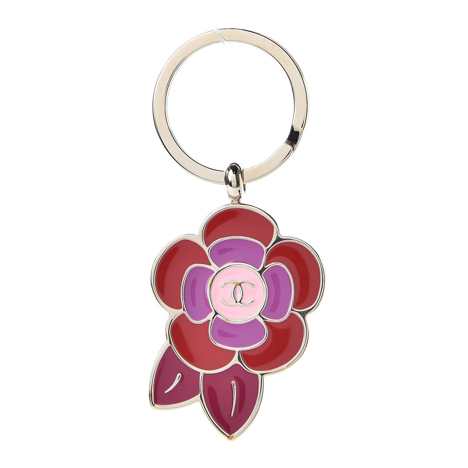 Chanel Enamel Camellia Keychain Red Pink Light Gold 1 of 4