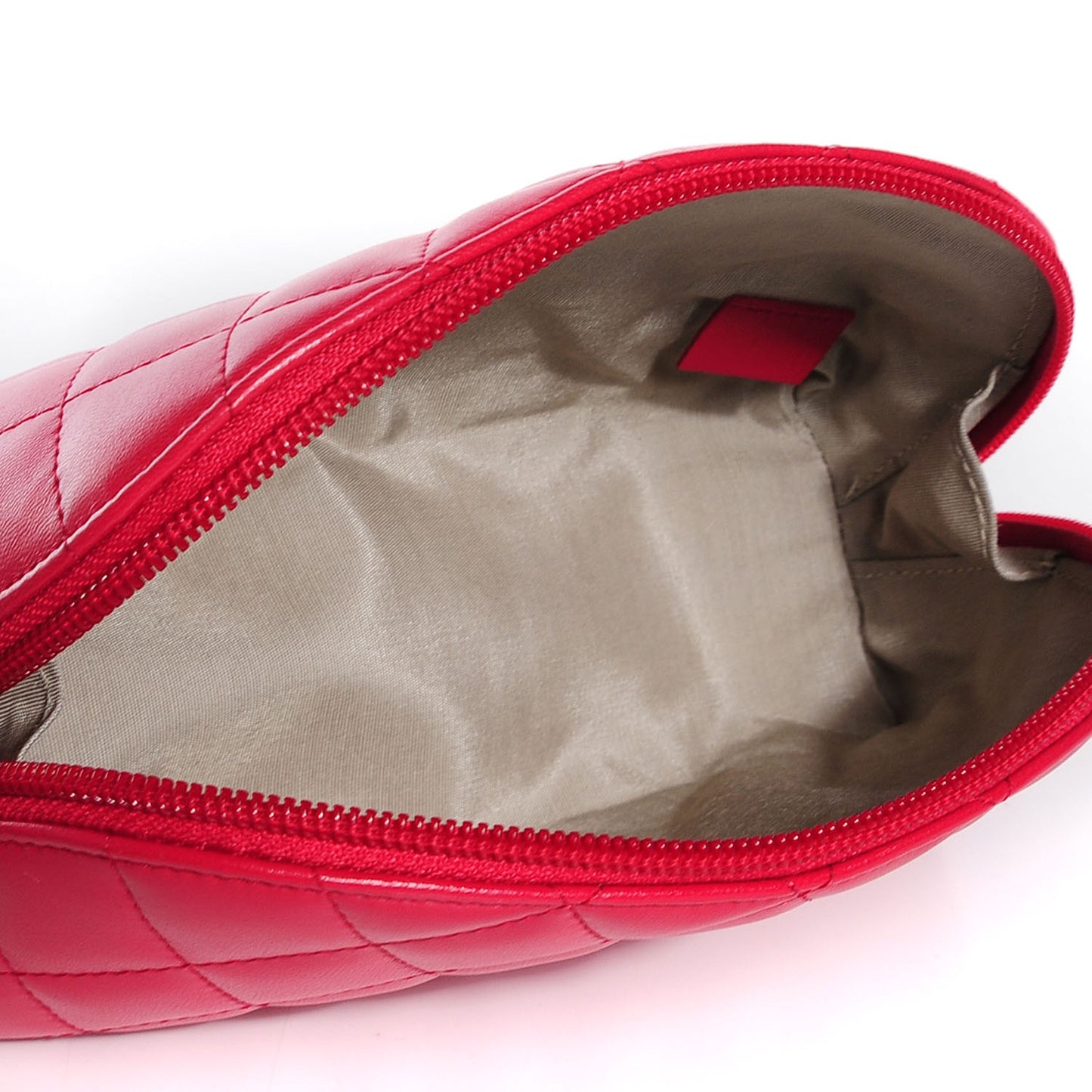 Lambskin Quilted Valentine Cosmetic Pouch Red