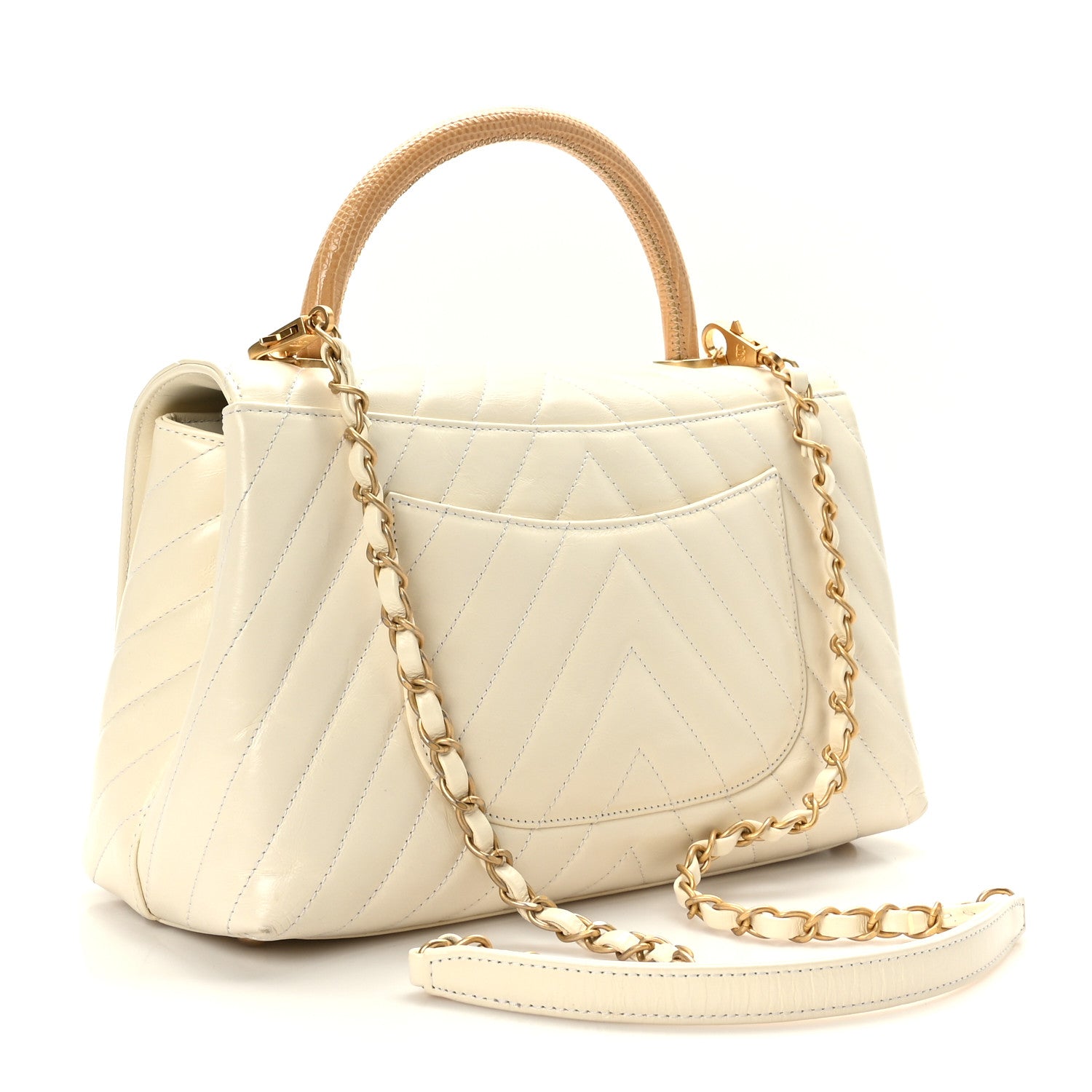 Chanel Calfskin Lizard Chevron Quilted Small Coco Handle Flap Ivory 3 of 9