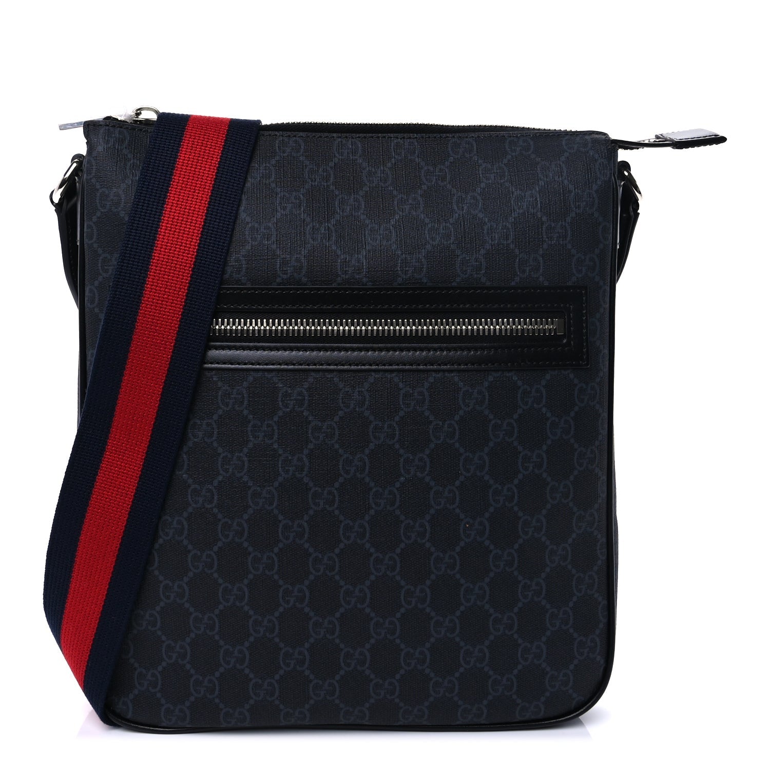 Gucci GG Supreme Monogram Appia Calfskin Web Large Messenger Bag Black Grey 1 of 16