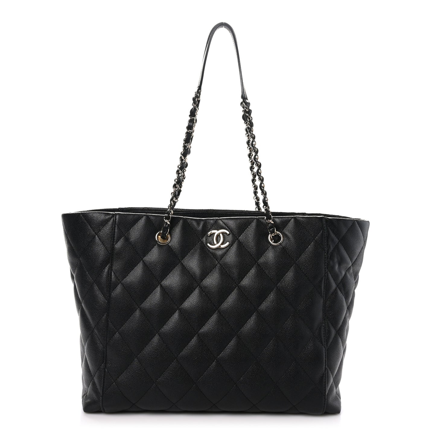 Caviar Quilted Large Shopping Tote Black