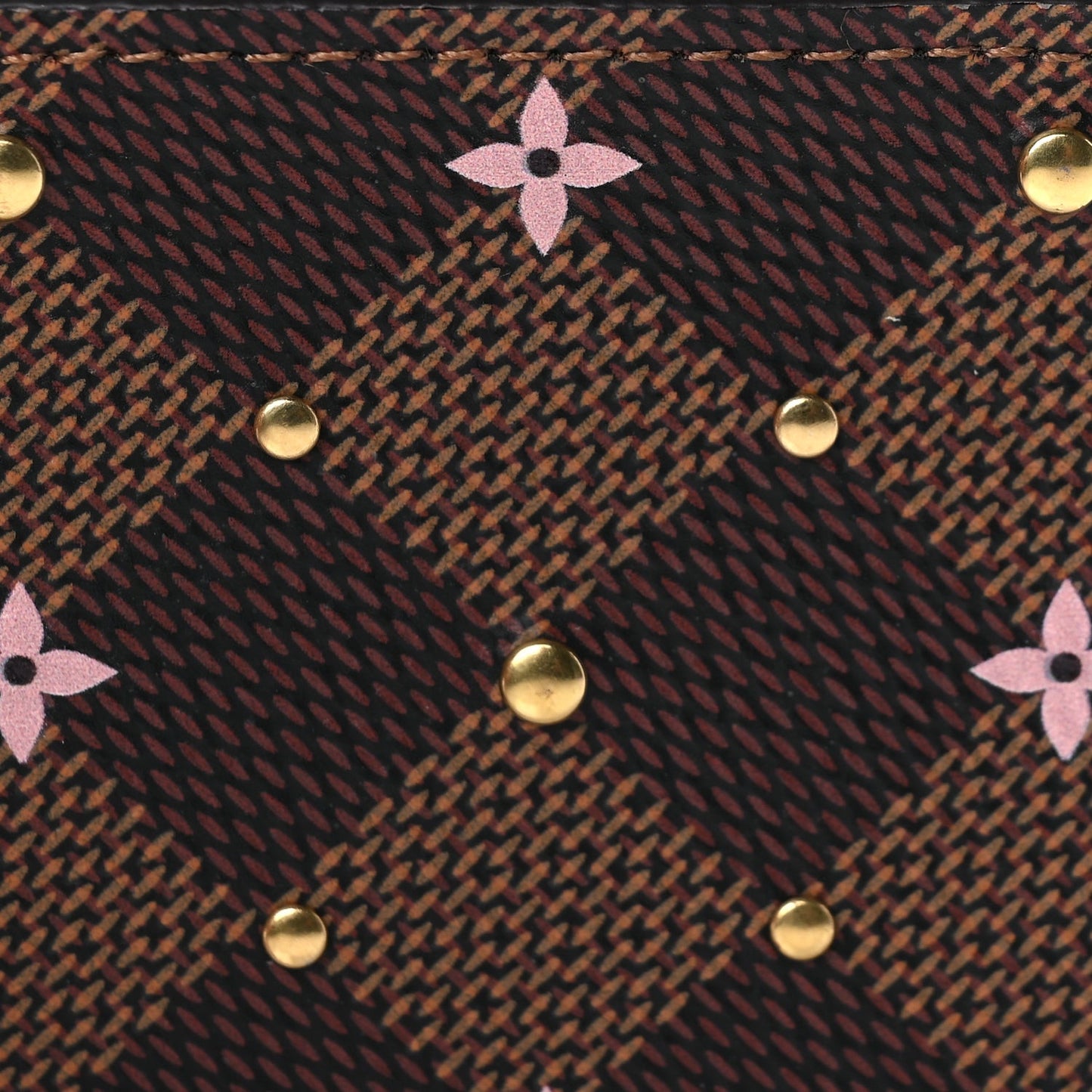 Damier Ebene Studded Card Holder Pink