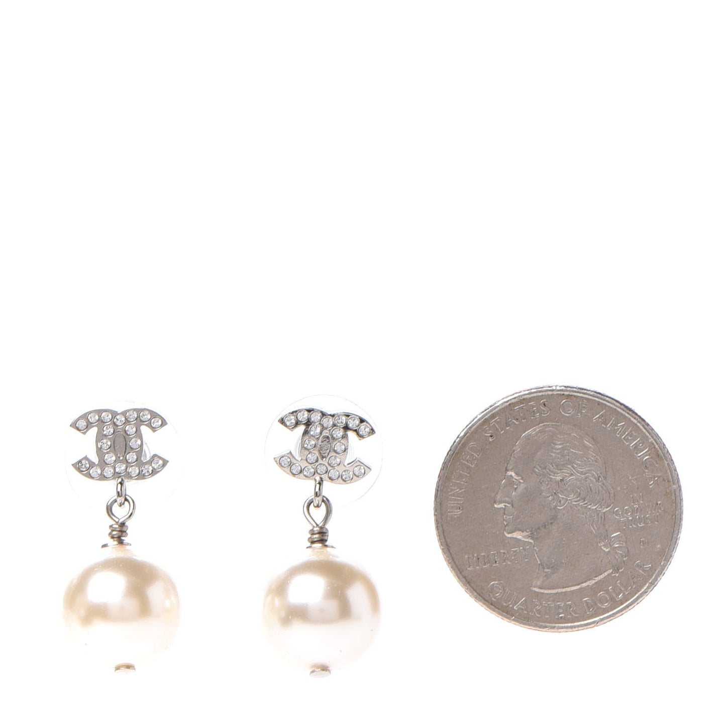 Crystal Pearl CC Drop Earrings Silver