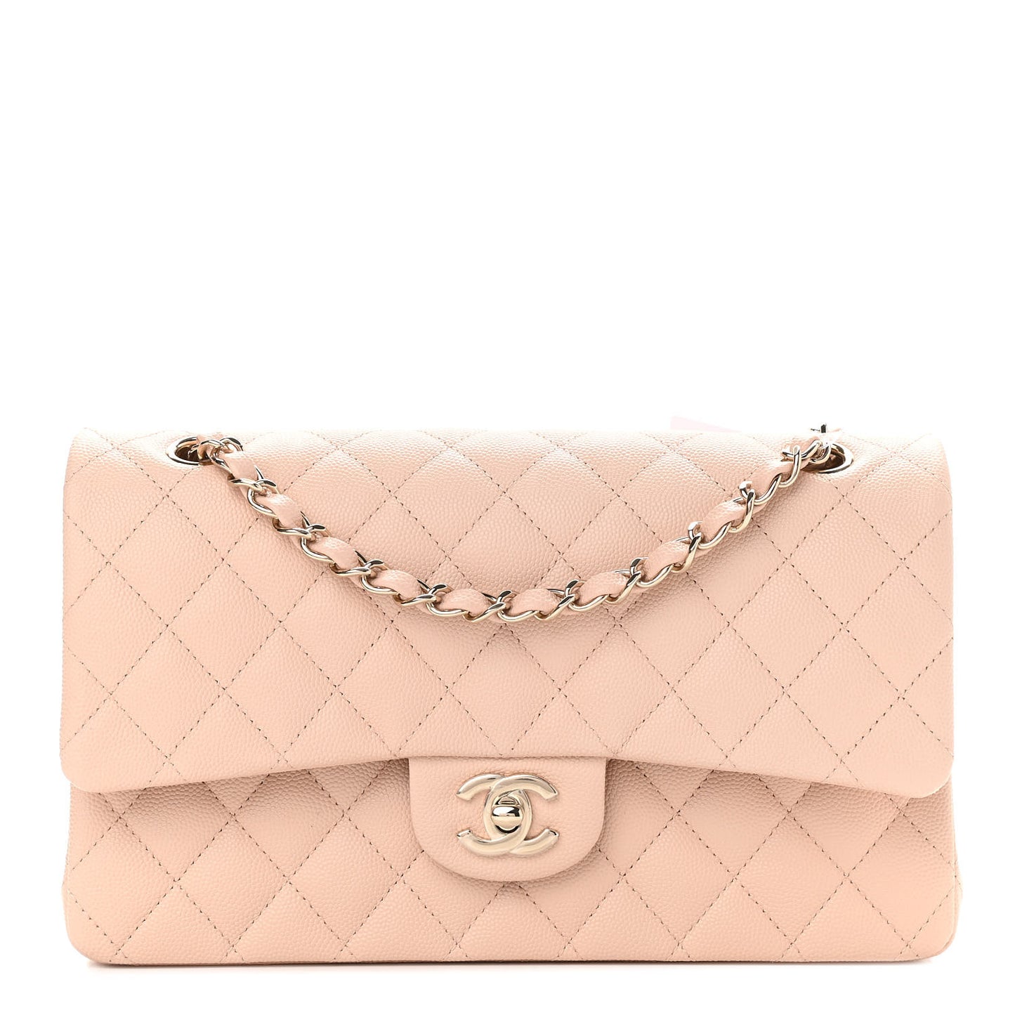 Caviar Quilted Medium Double Flap Light Beige