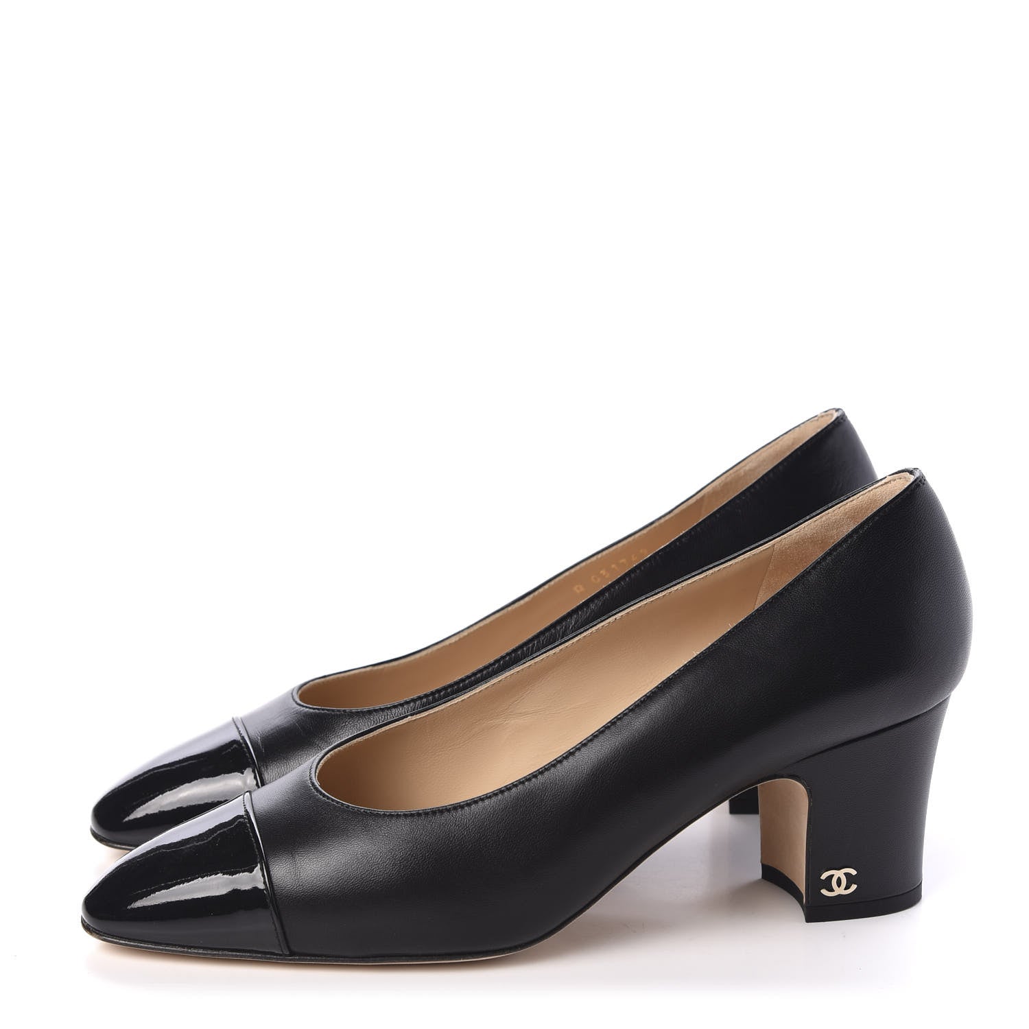 Chanel Lambskin Patent CC Cap Toe Pumps 39 Black 3 of 10