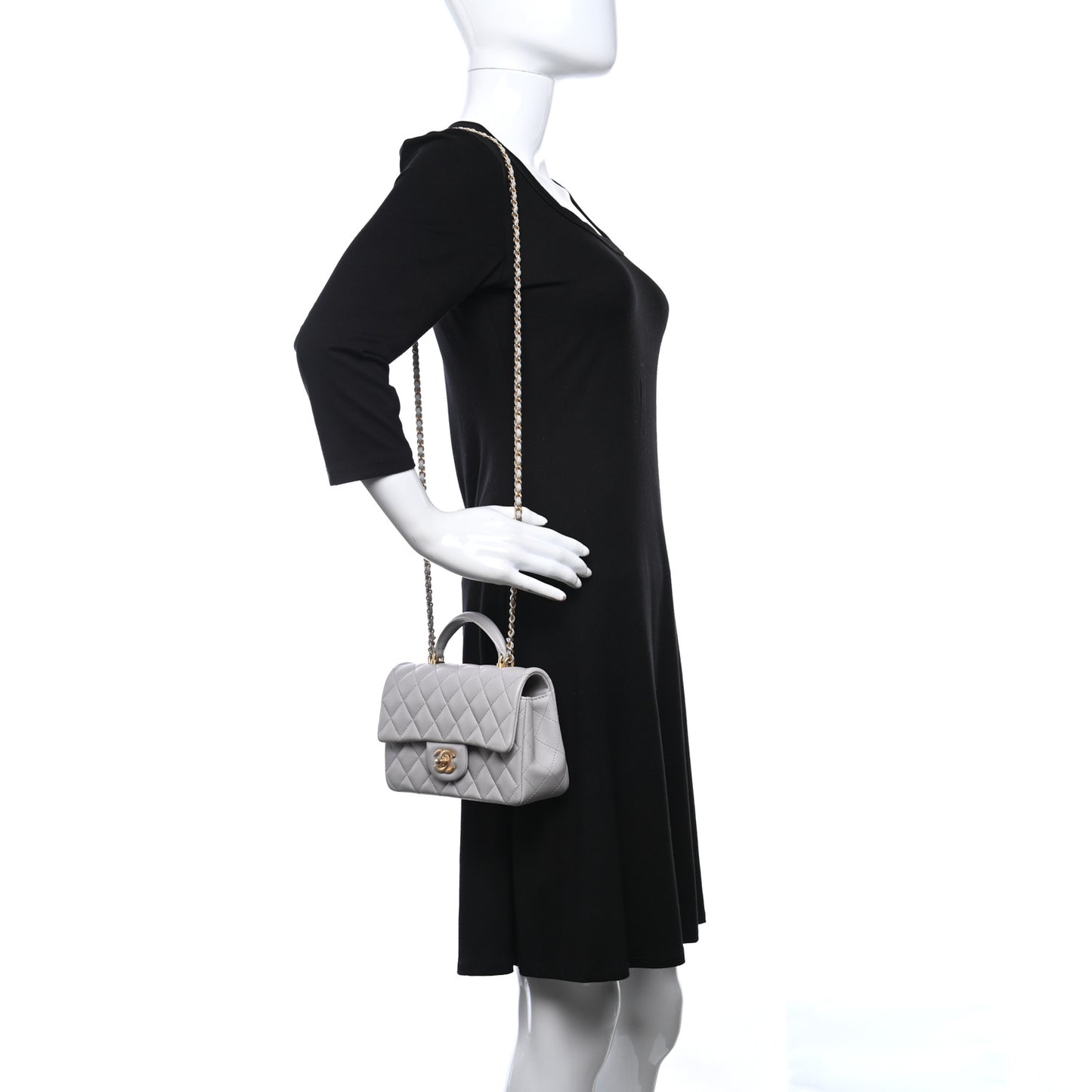 Lambskin Quilted Mini Top Handle Rectangular Flap Grey