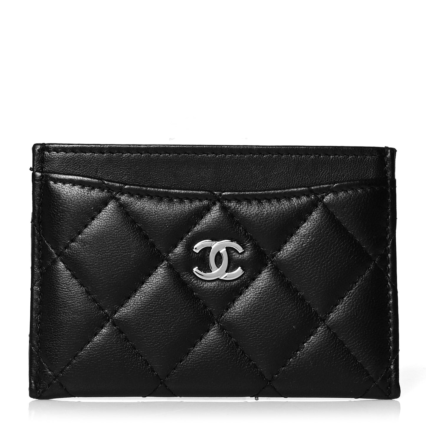 Lambskin Quilted Card Holder Black