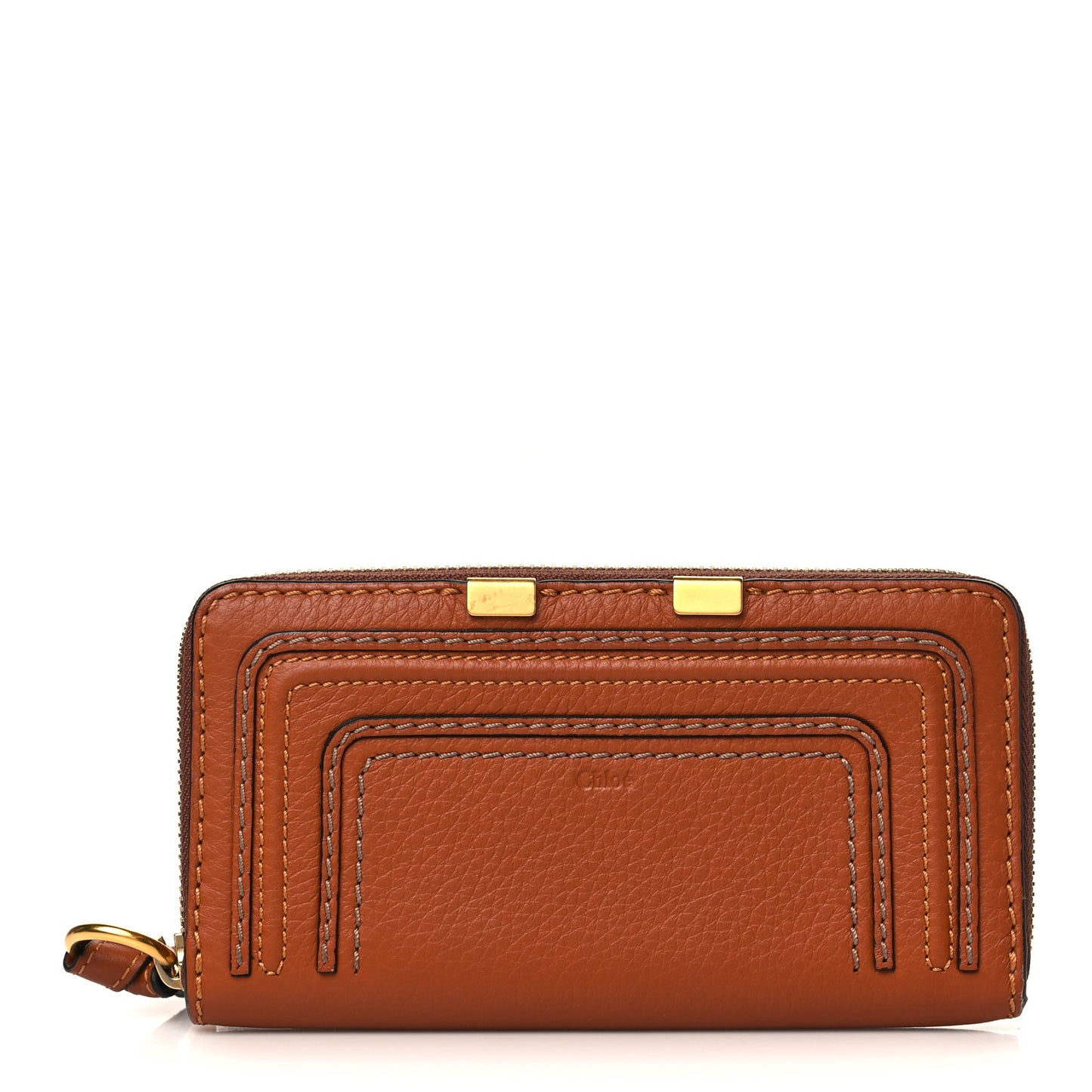 Grained Calfskin Marcie Long Zip Around Wallet Tan