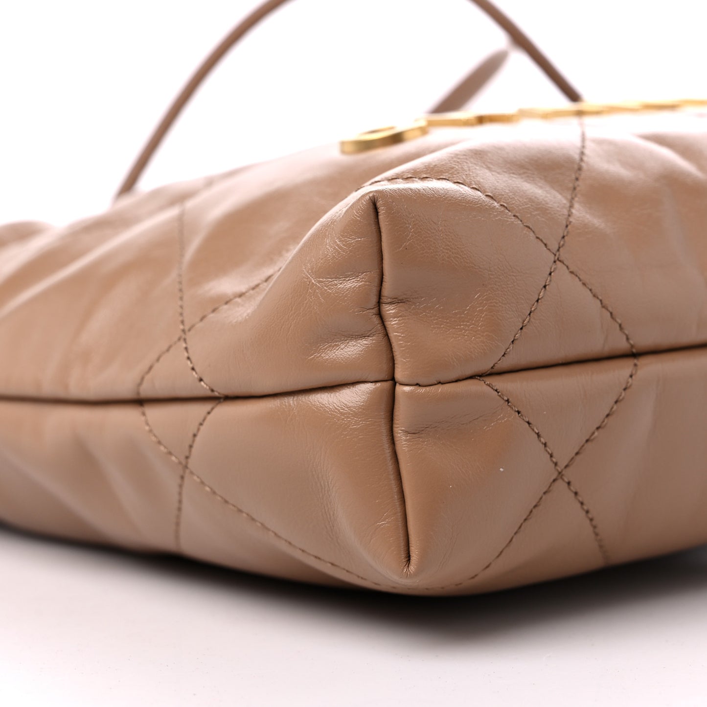 Shiny Calfskin Quilted Mini Chanel 22 Dark Beige