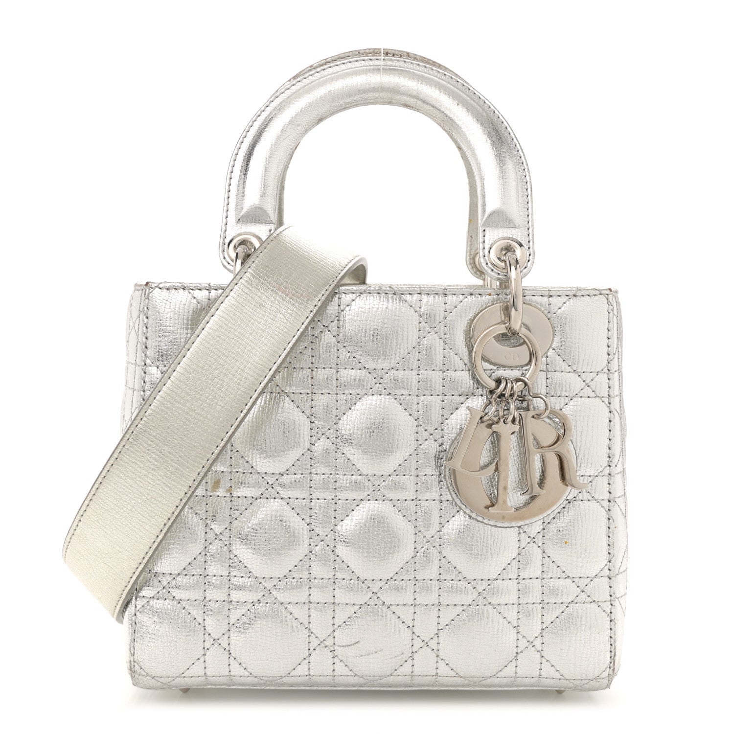 Christian Dior Metallic Grained Calfskin Cannage Small Lucky Badges My Lady Dior Silver 1 of 7