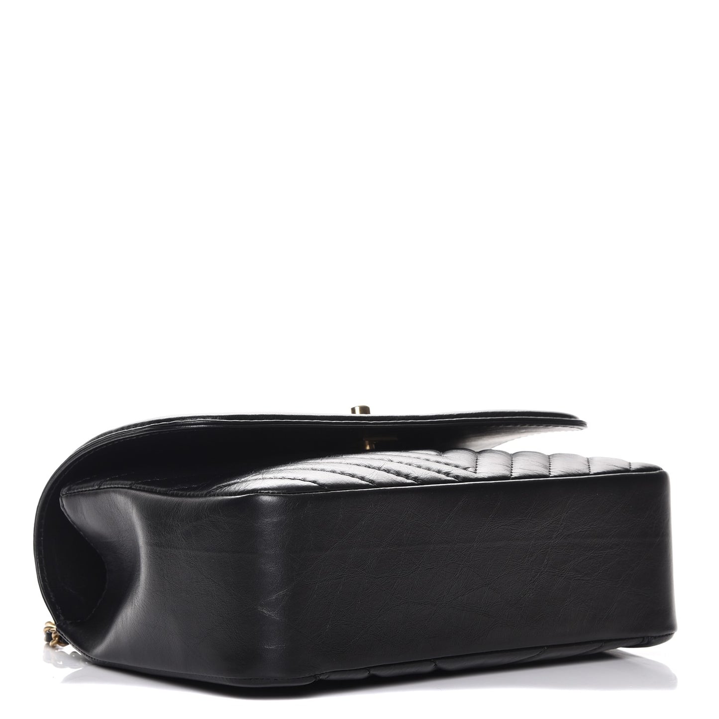 Calfskin Chevron Quilted Top Handle Flap Black