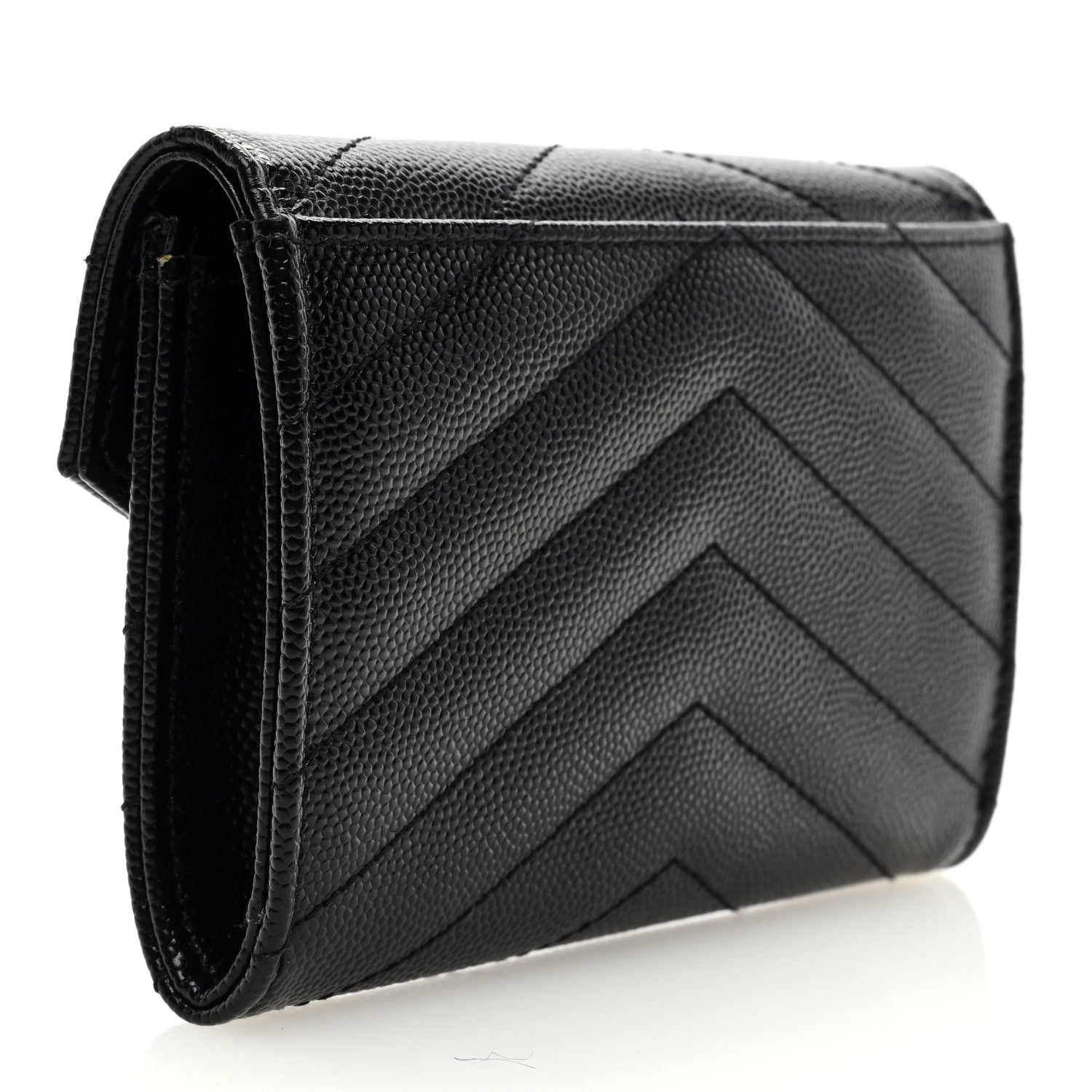 Saint Laurent Grain De Poudre Matelasse Chevron Small Monochrome Monogram Envelope Wallet Black 3 of 6