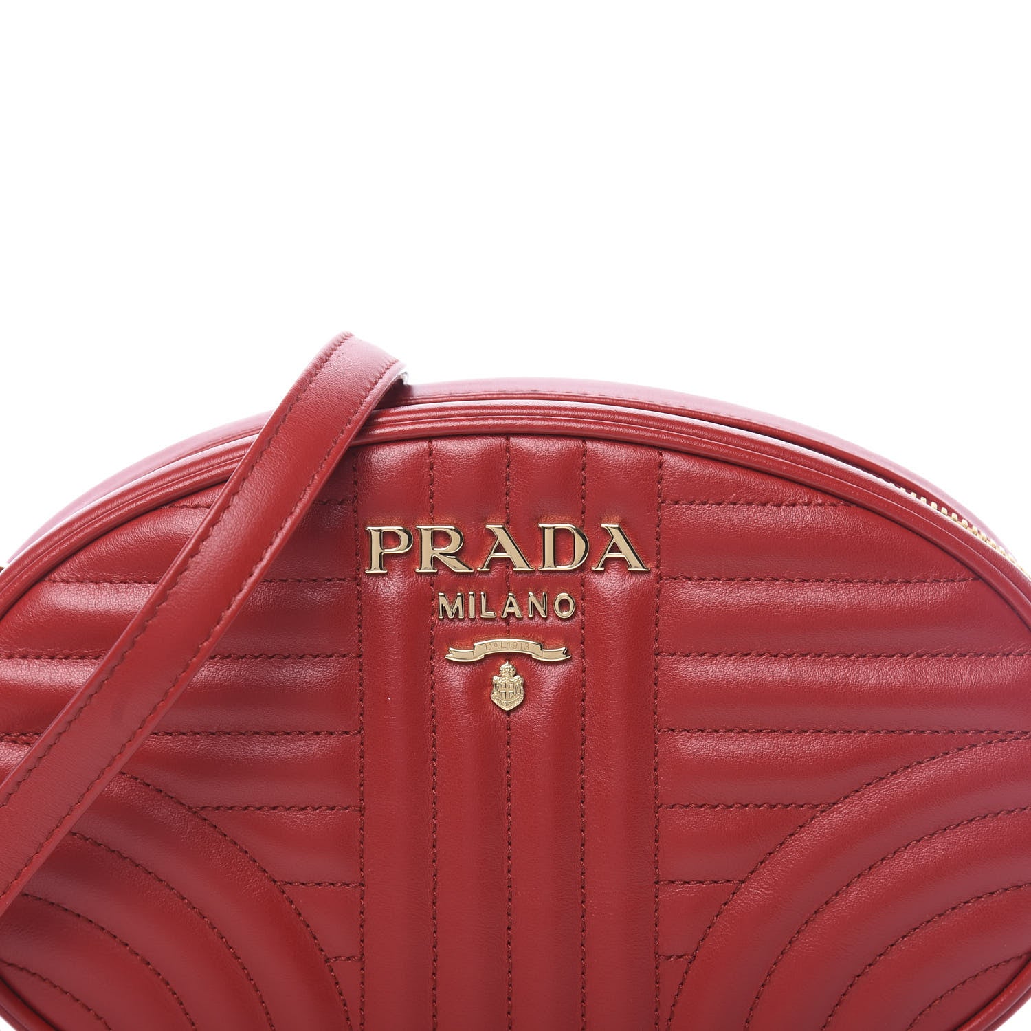 Prada Soft Calfskin Impunture Diagramme Oval Crossbody Bag Fuoco 9 of 9