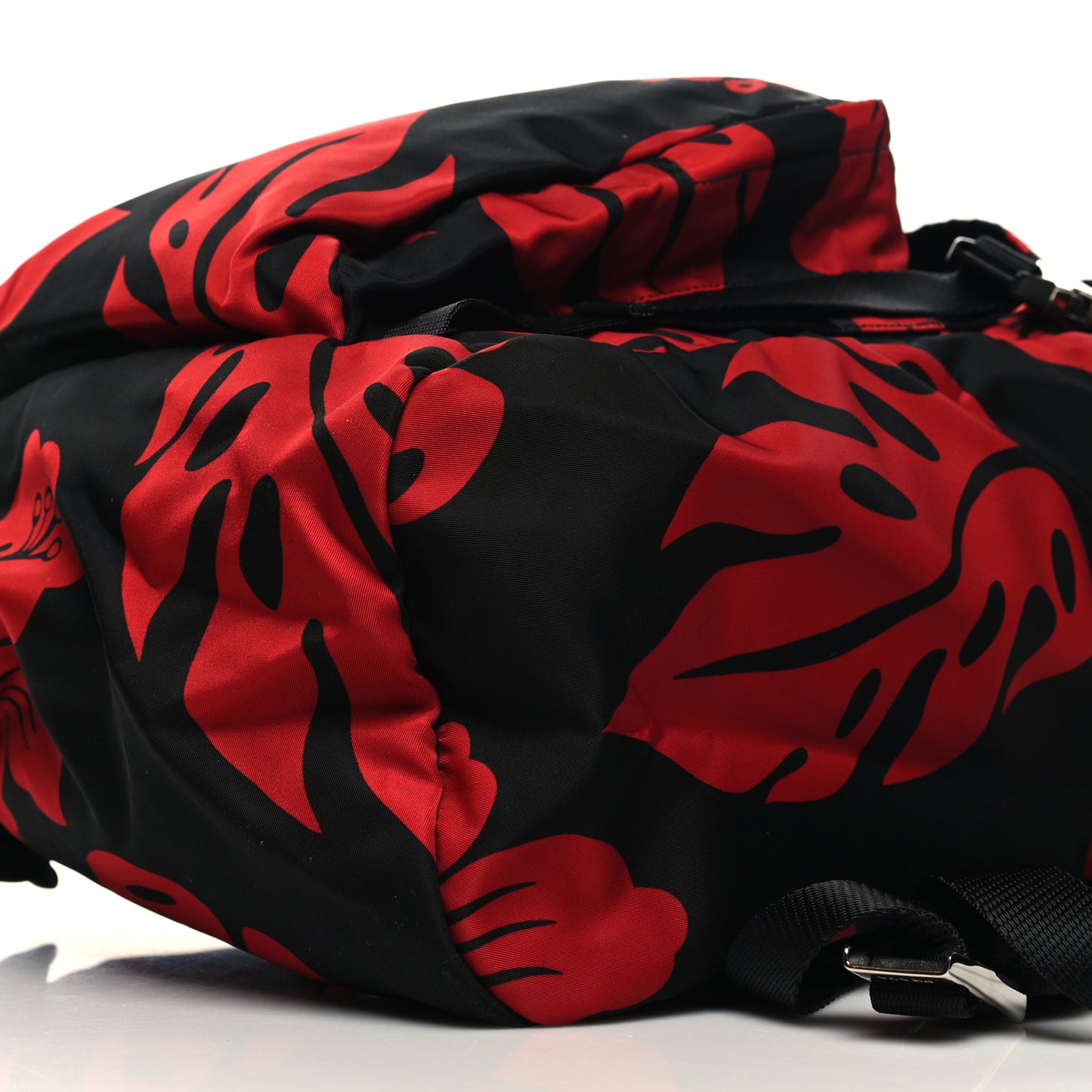 Tessuto Hibiscus Print Double Buckle Backpack Black Rosso